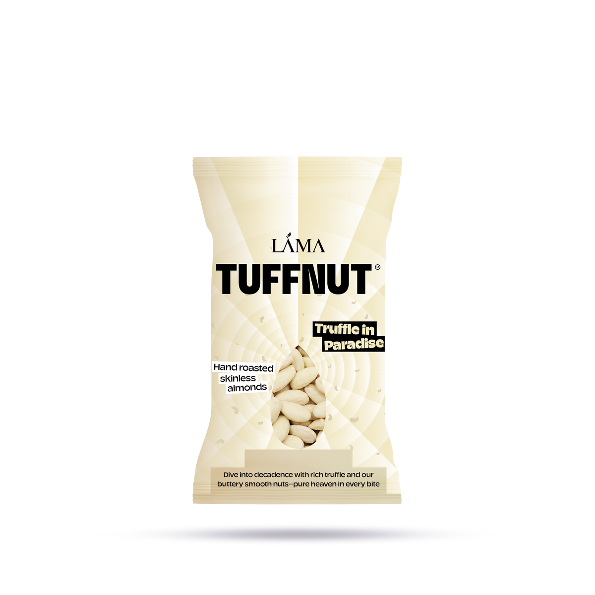 Lama Tuffnut Truffle Flavoured Skinless Almonds 40g pack on a white background.